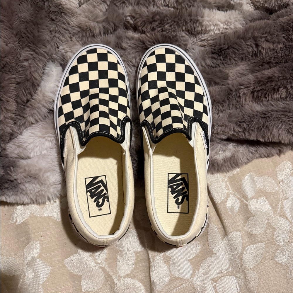 Vans Checkered Slip-On Sneakers - Black and White